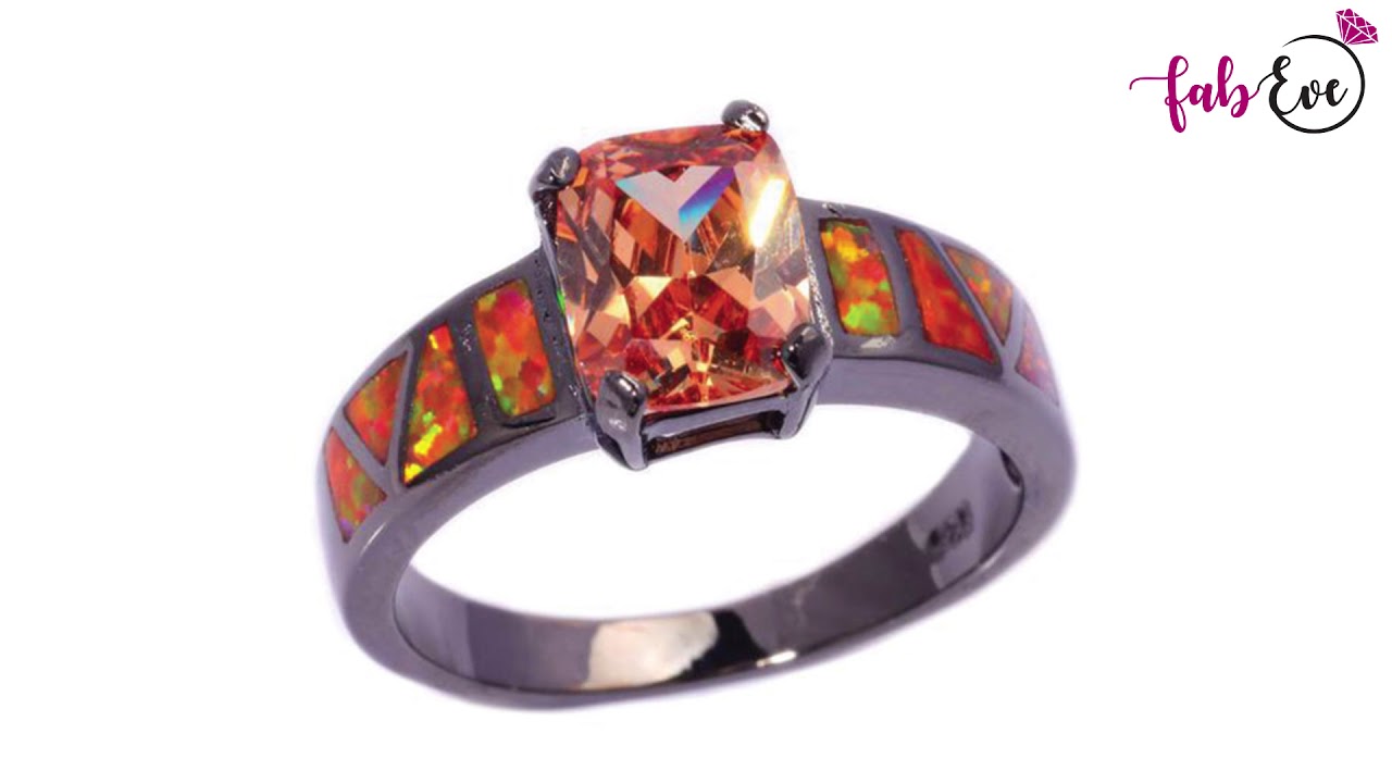 Hot Orange Fire Opal Morganite Black Gold Ring
