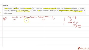 A man of mass `60kg` is standing on a platform executing SHM in the vertical plane. The displace...