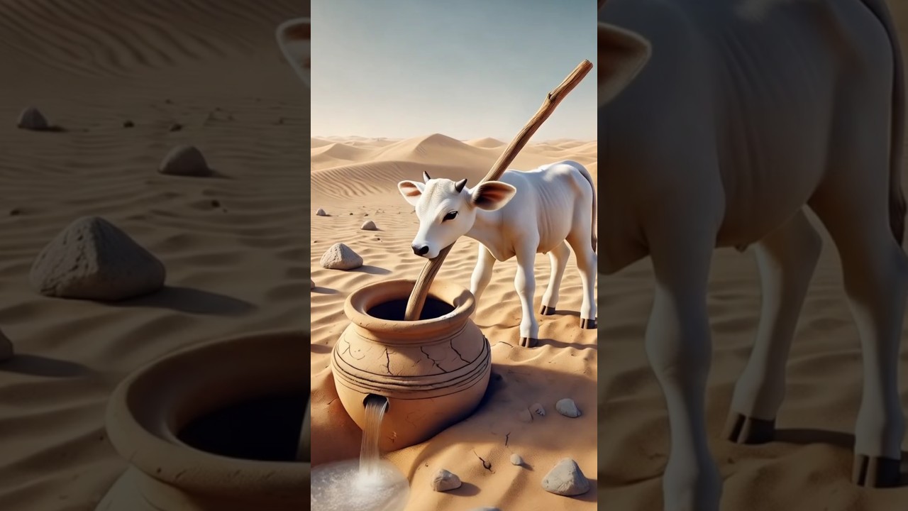 A baby cow found a pitcher full of water in the desert. What happened next? 