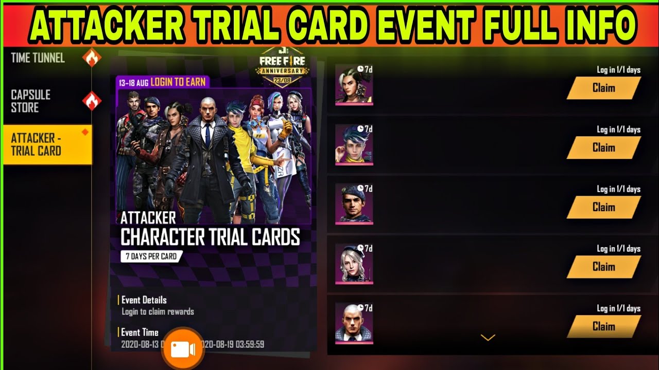 FREEFIRE NEW EVENT ATTACKER CHARACTER TRAIL CARDS EVENT FULL DETAILS - HOW TO GET FREE ALL CHARACTER