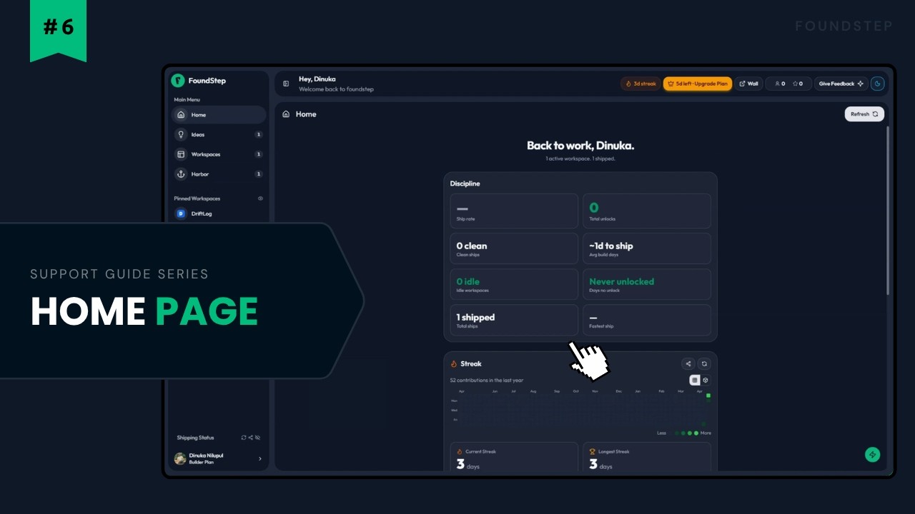Home page & extra analytics in FoundStep