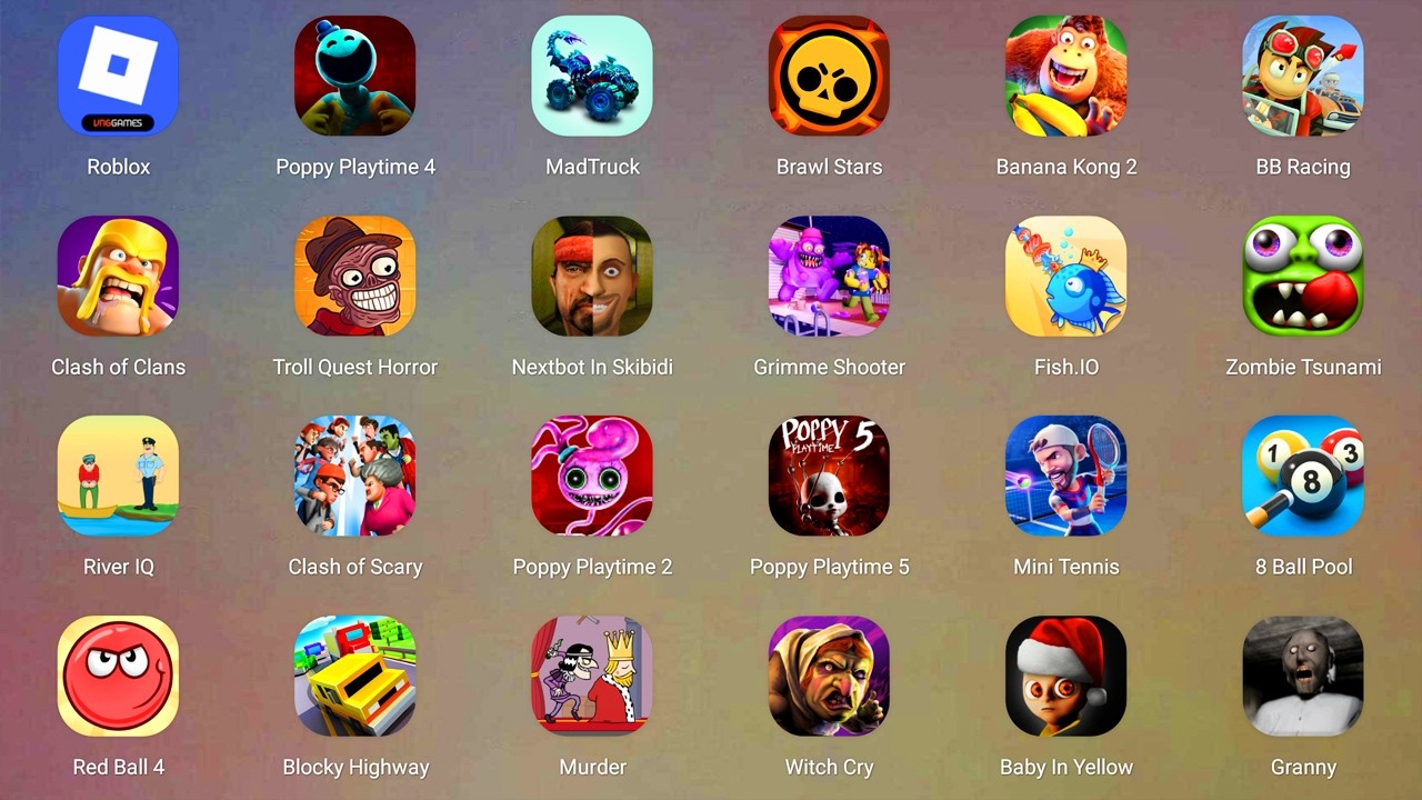 Roblox,Mr. Funny's Toyshop,Red Ball 4,Barry's Prison,Lucky Balls,Thief Puzzle,Grimme Shooter...