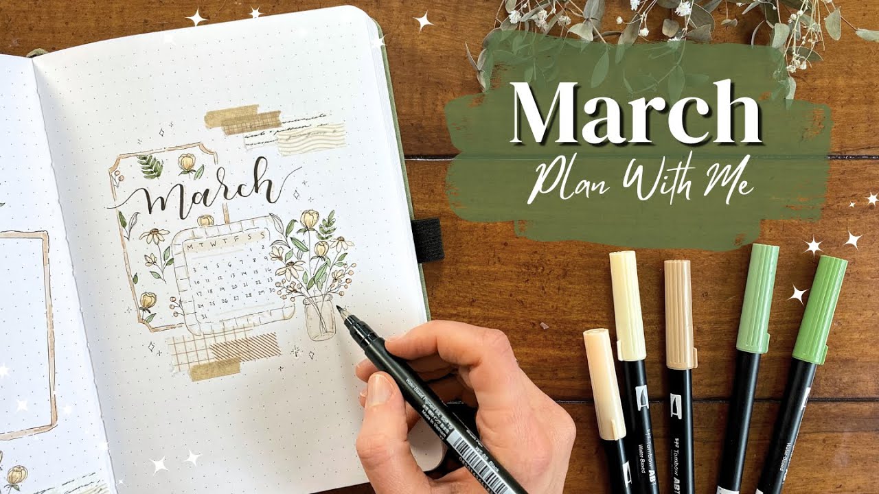 PLAN WITH ME!🌼Dainty March Bullet Journal Set Up | Easy Florals