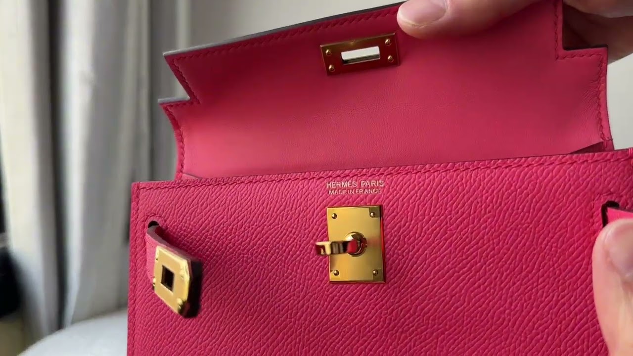 HERMES 19cm Mini Kelly 2 original epson leather/Rose Azalée - YouTube