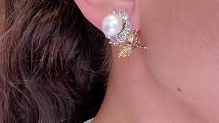 Buccellati Vintage Rose Cut Diamond Pearl 18K D & Silver Flower Earrings 872609