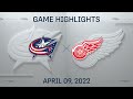 NHL Highlights | Blue Jackets vs. Red Wings - Apr. 9, 2022