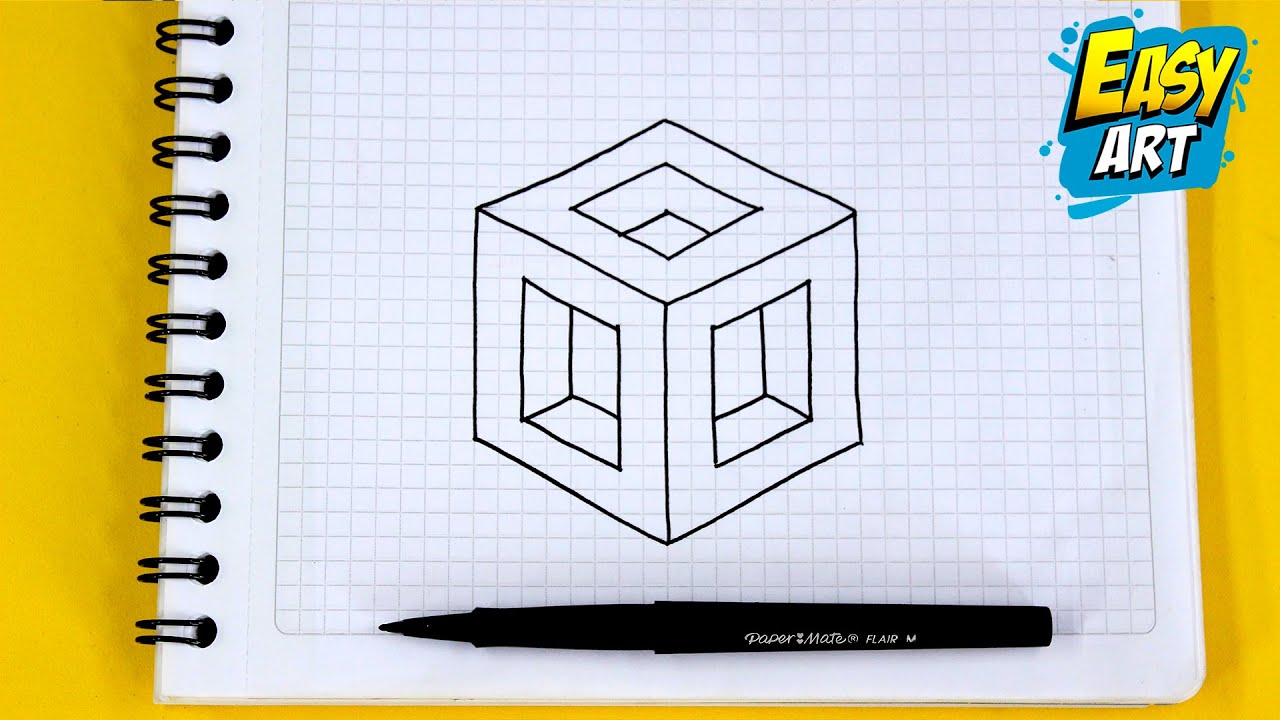 Dibujo 3d Facil Paso A Paso VERY EASY Drawings to Make 🔴 How to Draw a 3D CUBE with HOLES - Easy Way  To DRAW 3D - Art - YouTube