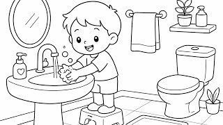 Kids Hand Washing Activity 🧼 | Cute Coloring Page for Preschool Kids