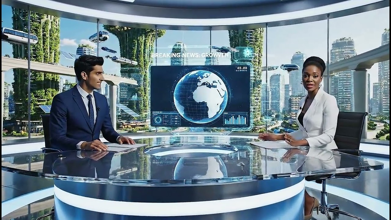 Cinematic News TV Virtual Studio Green Screen Background Green Cityscape VFX