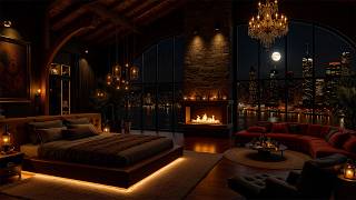 Warm Jazz Music In A Moonlit Bedroom With City Views - Soothing Jazz Melodies For Deep Sleep
