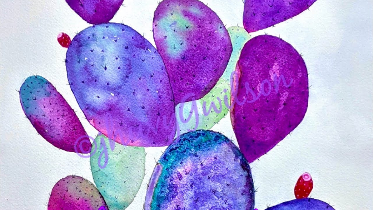 Painting Purple Prickly Pear Cactus in Watercolor YouTube
