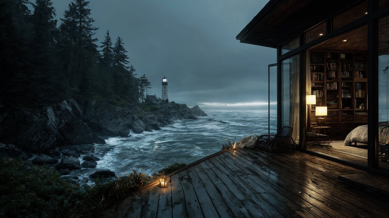 Rainy Night by the Seaside Cabin 🌊 Relaxing Rain Sounds for Deep Sleep ...