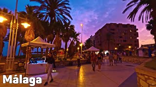 Malaga Seaside Promenade at Sunset, 4K 50fps