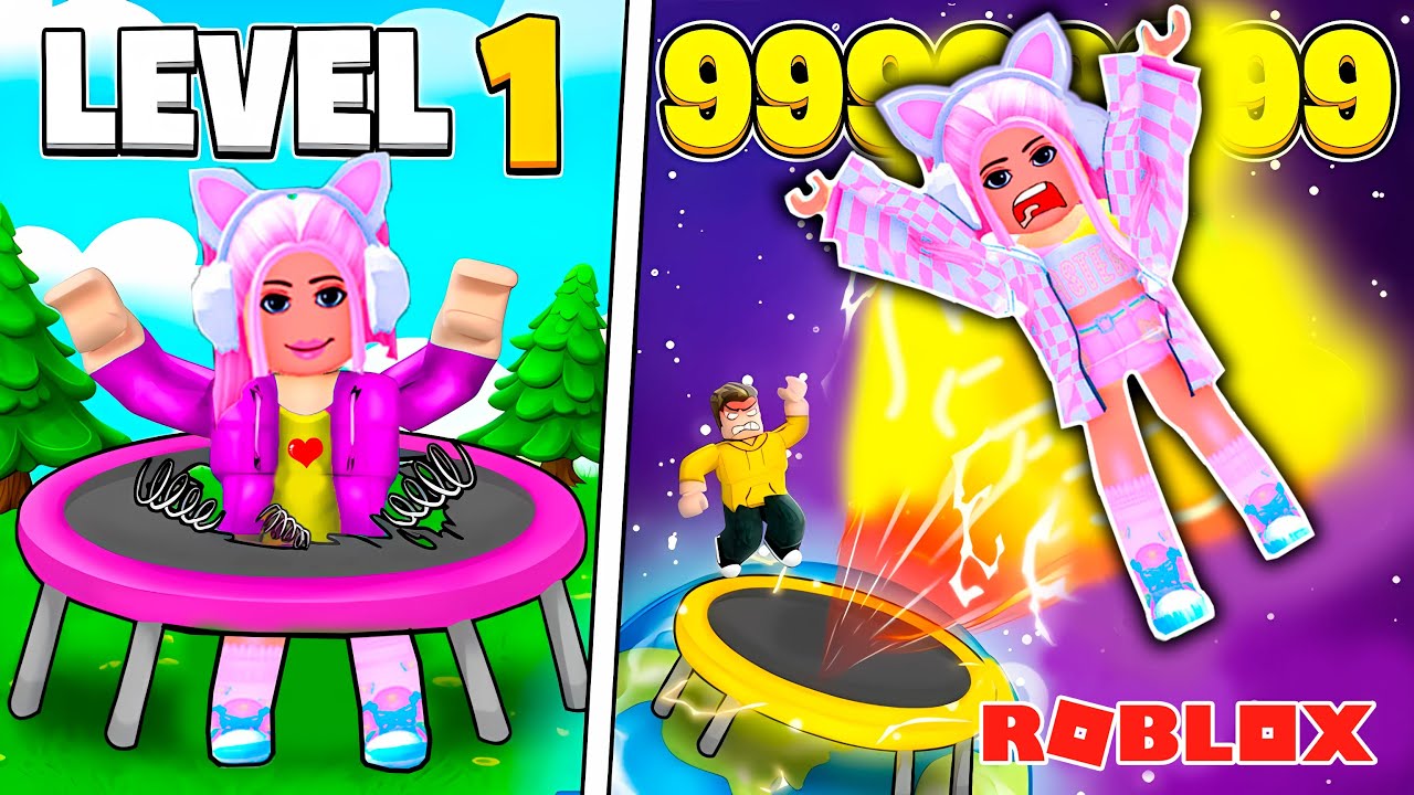 ГИГАНТСКИЙ БАТУТ В РОБЛОКС ! ЛЕЧУ НА ЛУНУ ! РАЗНОЦВЕТНЫЕ ОББИ ! Jump On Biggest Trampoline Obby