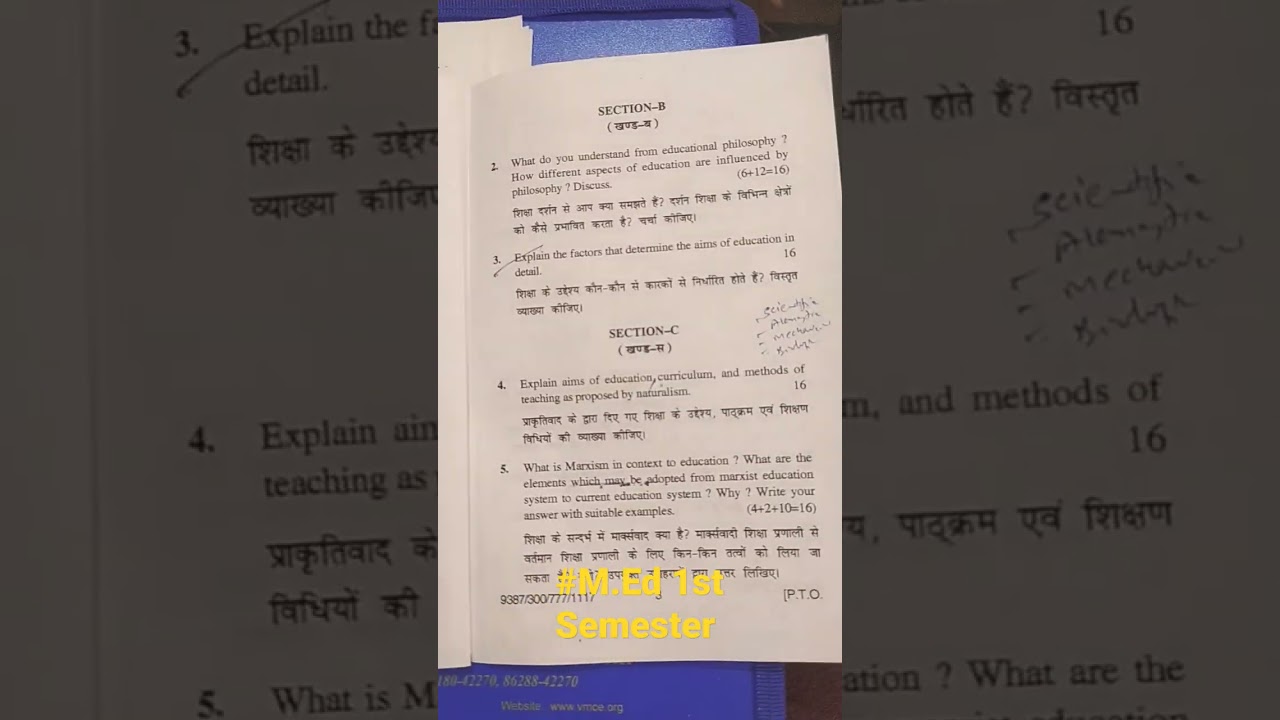 M.Ed 1st semester  prvs yr. question paper Philosophical Foundations of Education @#  hpu