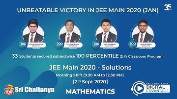 JEE Main 2020 Mathematics Solutions - SEP 2nd Morning Paper by Sri Chaitanya IIT Academy