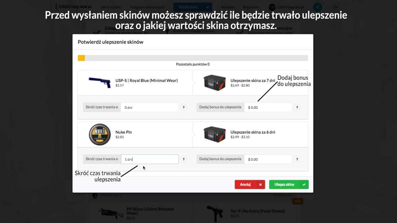 Jak ulepszać skiny na CSGOUpgrade.pl?