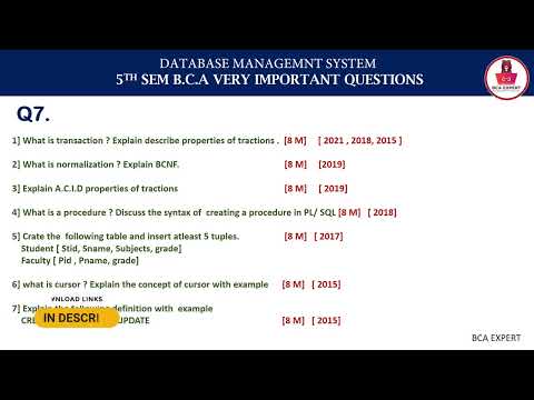 DBMS MOST ASKED questions | 7 year question paper | kud