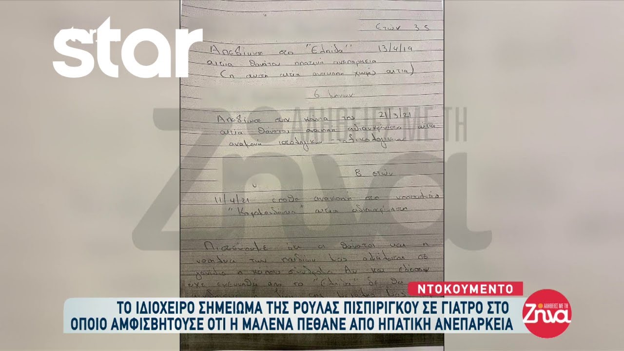 Ντοκουμέντο | Το ιδιόχειρο σημείωμα της Ρούλας Πισπιρίγκου που φέρνει στο φως ο Πέτρος Κουσουλός