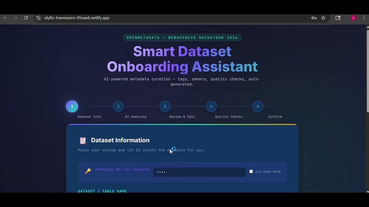 Smart Dataset Onboarding Assistant | Hackathon Project Demo