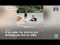 Hawaii, trascina una tartaruga per farsi un selfie