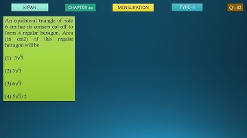 An equilateral triangle of side 6 cm has its corners cut off to form a regular hexagon. Area