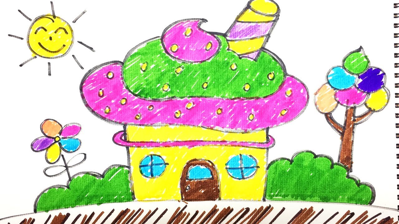 How to draw a Ice Cream House cute for kids 01 Doraemon super coloring