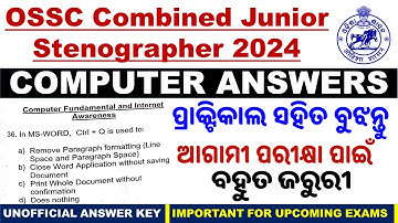 OSSC Combined Junior Stenographer Computer Answers|Computer Unofficial Answer Key|OSSC Exam|CP SIR|