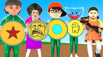 Squid Game (오징어 게임) vs Scary teacher 3D Trying Candy Shape Challenge in blindfold Game