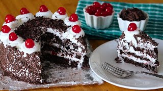 బేకరీ స్టైల్ Real Black Forest Cake ఇంట్లోనే ఈజీగా😋👌Eggless Black Forest Pastry Cake Without Oven