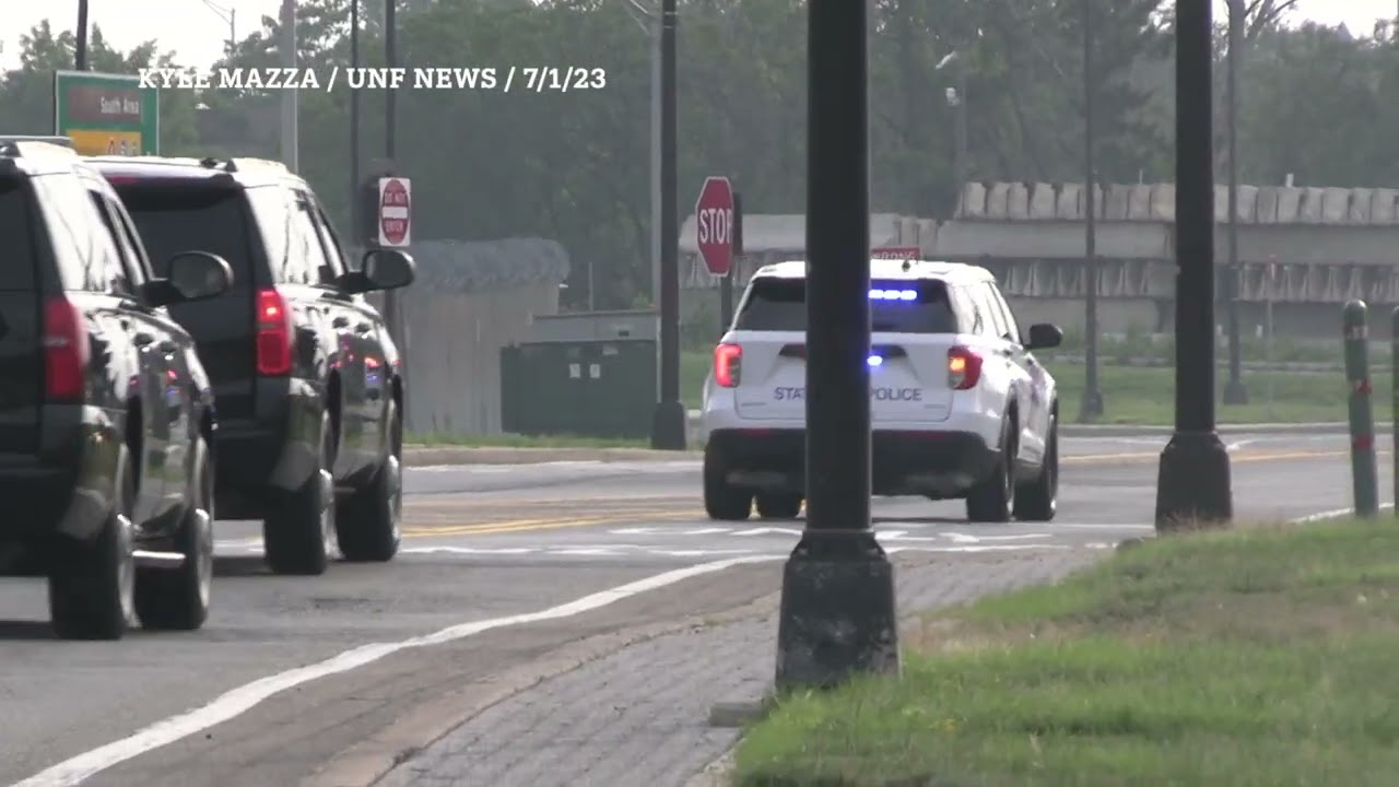 45th US Pres. Donald J. Trump Arrives At Newark Airport And Waves From The Motorcade Upon Departure