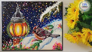 winter painting acrylic beginners draw