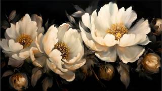 White Peonies Gold 4K Screensaver | Sophisticated TV Art Display