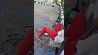 Motorcyclist Loses Balance and Falls