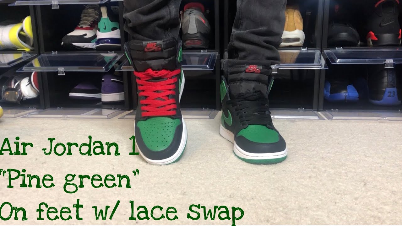 air jordan 1 pine green red laces