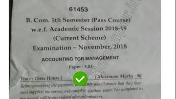 Mdu BCom Pass 5th Sem Accounting For Management Question Paper #MduQuestionPaper