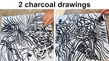 2 charcoal drawings / Intuitive line art / Between abstraction and nature studies