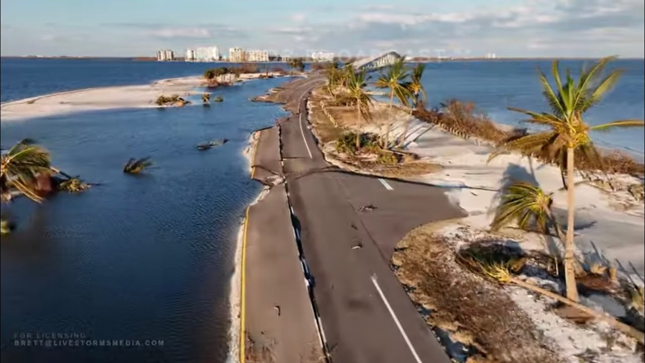 10-02-2022 Sanibel Island, FL - Hurricane Ian destroys causeway - Drone  video - YouTube