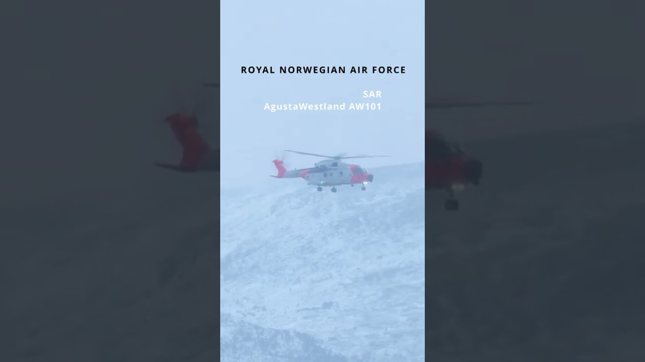 Norwegian Air Force AW101 SAR helicopter in heavy snow 