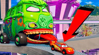Epic Escape From Lightning McQueen Robots Eater & Mater Spider Eater | McQueen VS McQueen in BeamNG