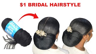 😳I’M SO SHOOK!!😱 $1 Bridal Hairstyle Using Brazilian Wool