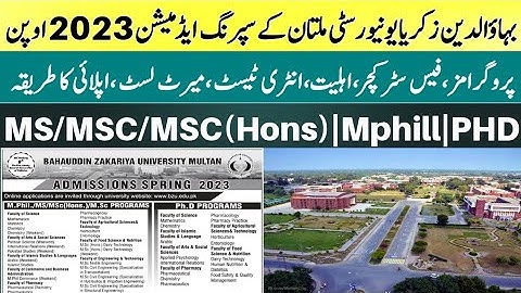 Bahauddin Zakariya University Multan Spring admissions 2023 in MS/MSC/Mphill&PHD Programs|