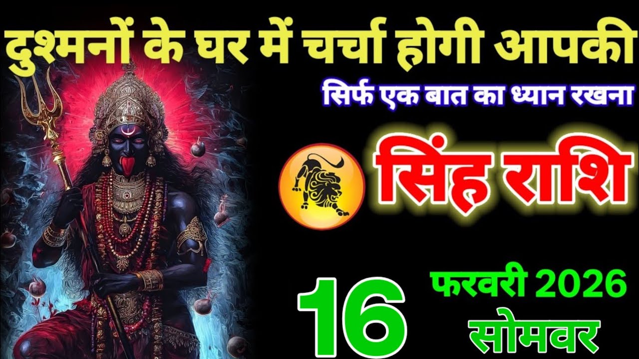 सिंह राशि वालों 16 फरवरी 2026 अब दुश्मन के घर में तुम्हारे चर्चे होंगे। माता रानी का है आशीर्वाद! 