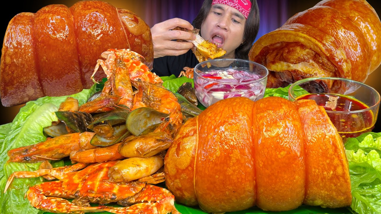 2KG. LECHON BELLY ROLL & SEAFOOD MUKBANG 2024 with SPICY CHICKEN OIL and GARLIC ONION VINEGAR