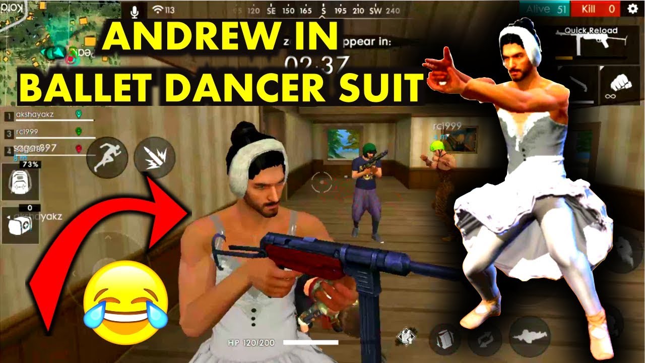 Free Fire Funny Wtf Andrew In Ballet Dancer Suit Gameplay Sooneeta