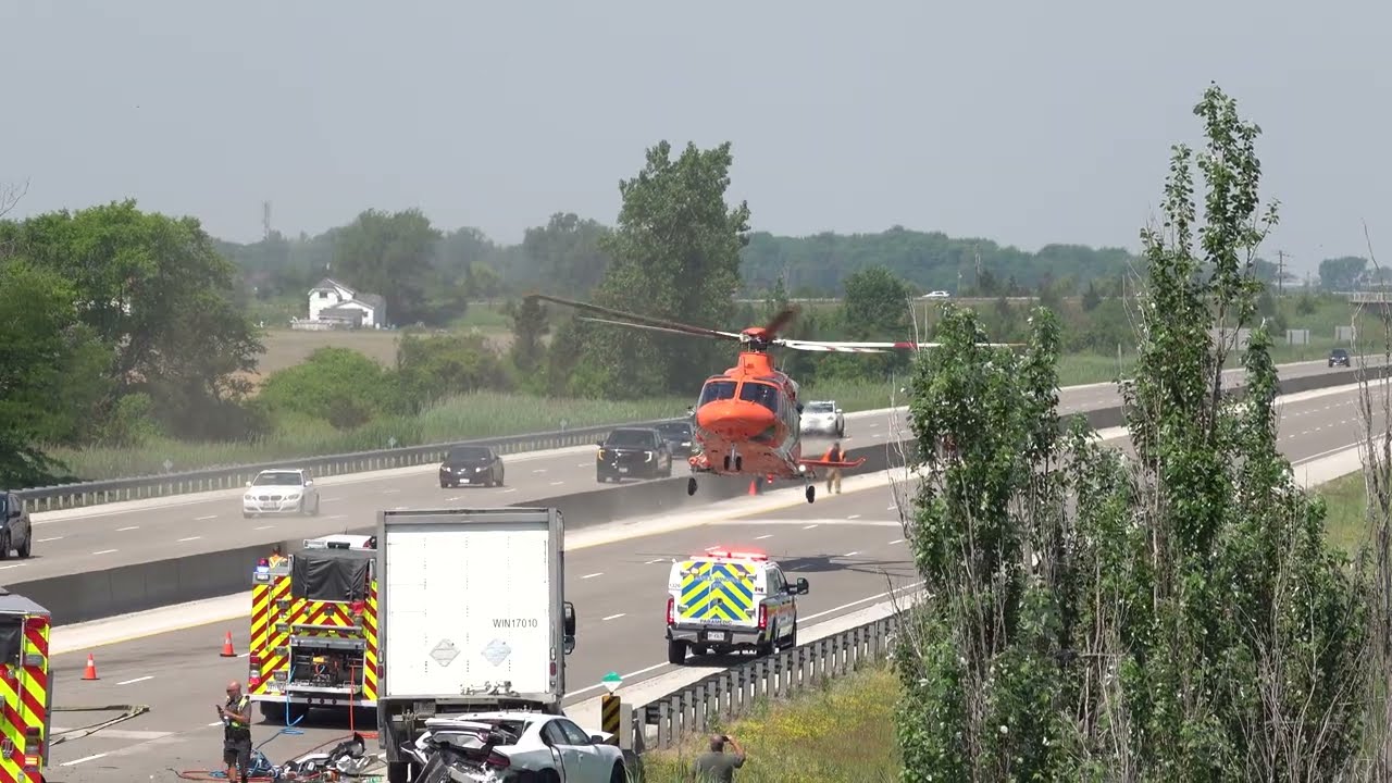 Ornge Medivac Arriving On Scene Of A Serious Collision On The 401WB West Of Manning Rd In Tecumseh.