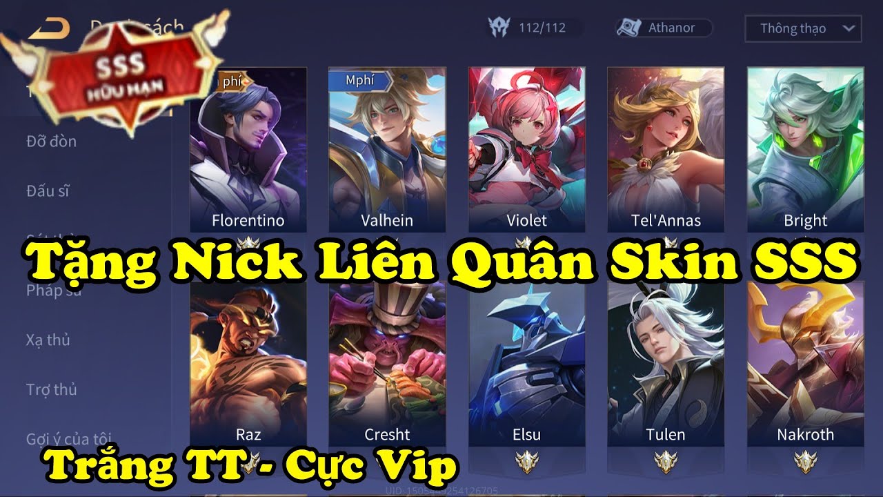 Tặng ACC Liên Quân Vip Mới Nhất – Tặng Nick Full Tướng, Skin SSS Và Trắng Thông Tin