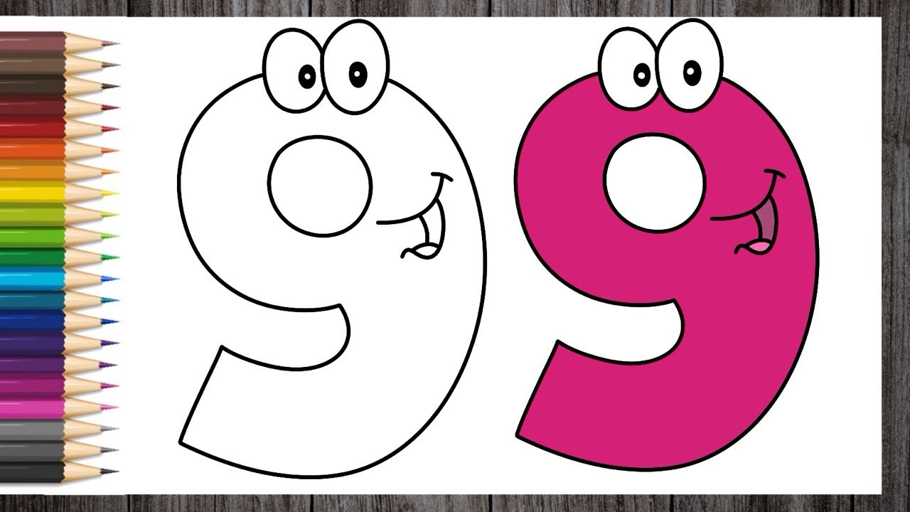 How to Draw Cute Number Nine Cartoon Character Easy For Kids | Cute ...