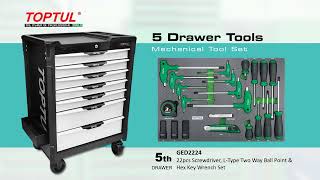 TOPTUL 205pcs Mechanical Tool Set W/7 Drawer Mobile Tool Trolley - BUMPER SERIES (GE-30551)