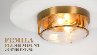 FEMILA 12 Inch 2-Light Flush Ceiling Light with Seeded Glass 4FTJ22-F